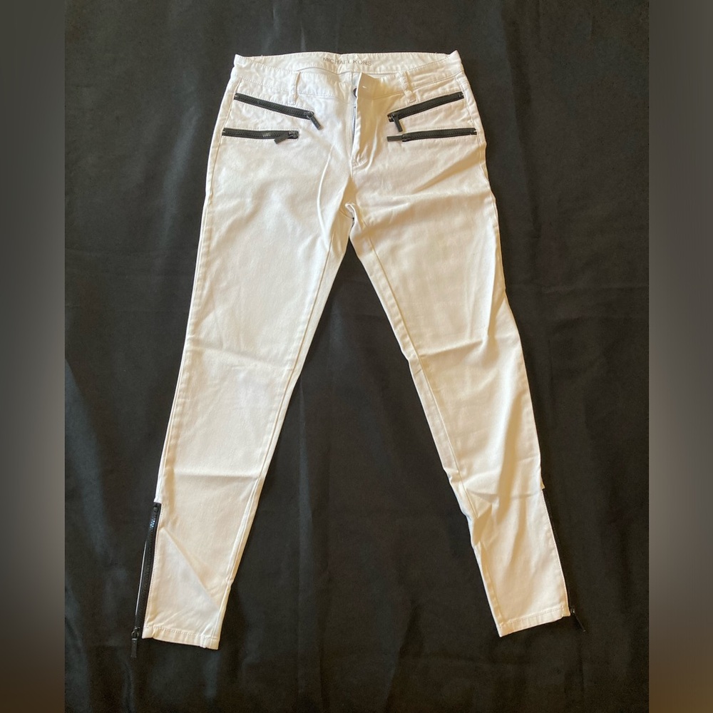Michael Kors White Skinny Jeans Women’s Sz 4 Black Zipper Accents